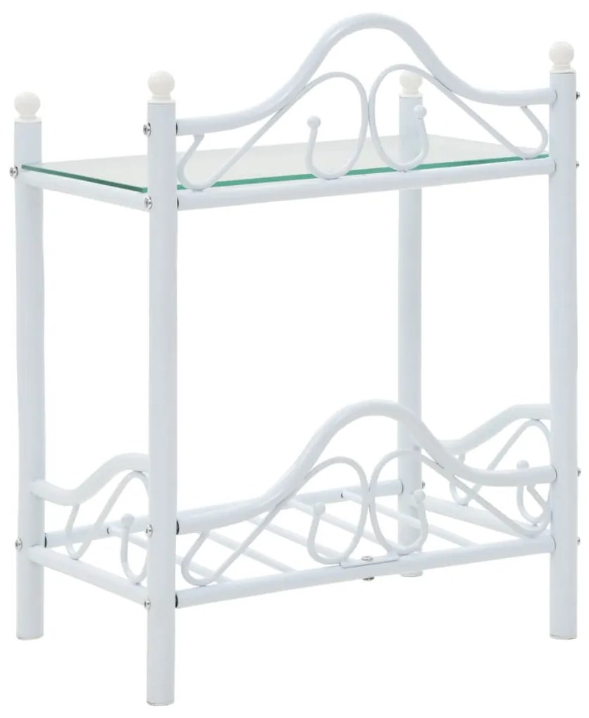 Comodini Set 2 pz Acciaio e Vetro Temperato 45x30,5x60cm Bianco