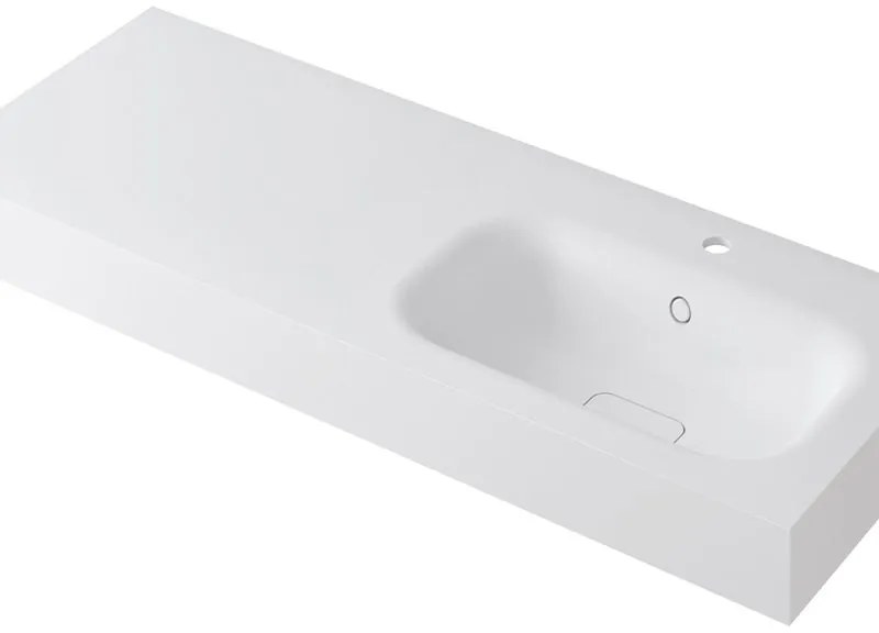 Lavabo integrale rettangolare vasca a destra L 120.5 x H 15 x P 46 cm in resina bianco opaco