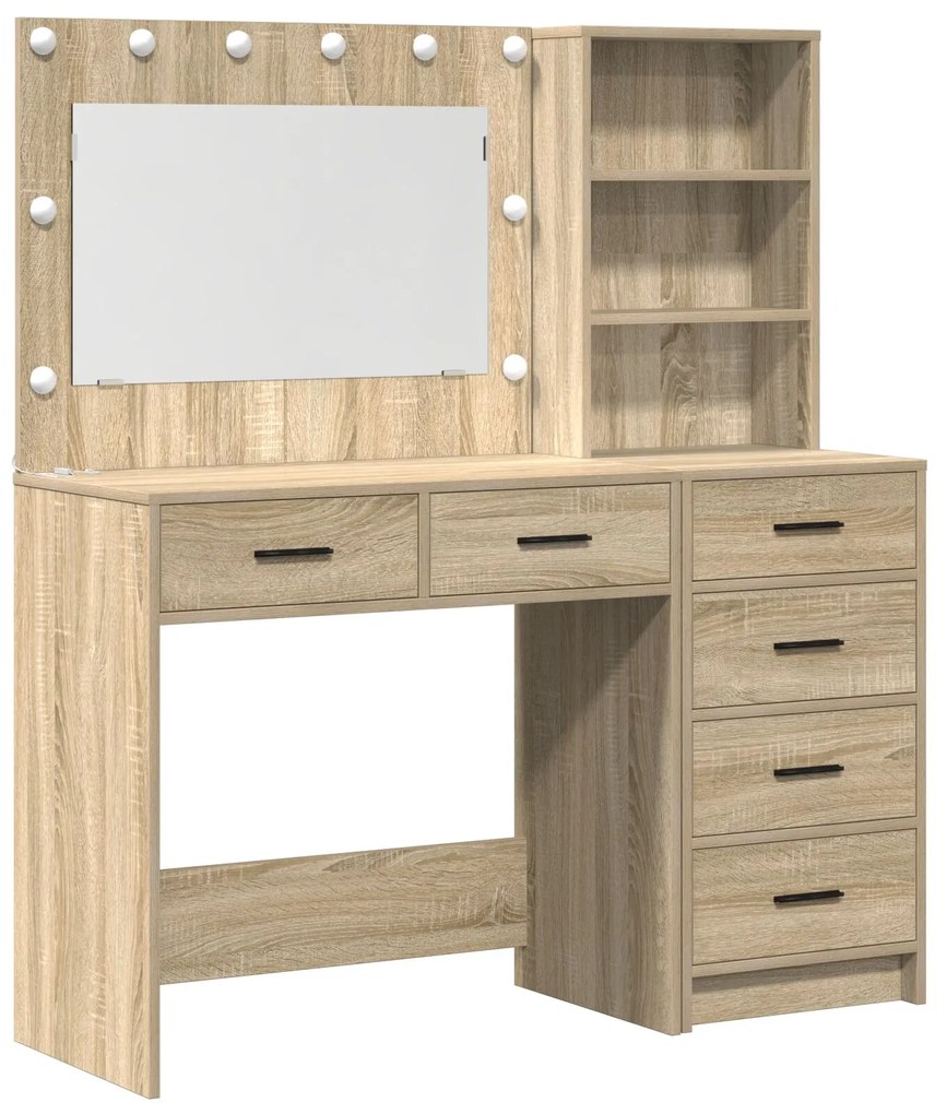 Set di toeletta da 2 pezzi con led in rovere sonoma in legno ingegnerizzato