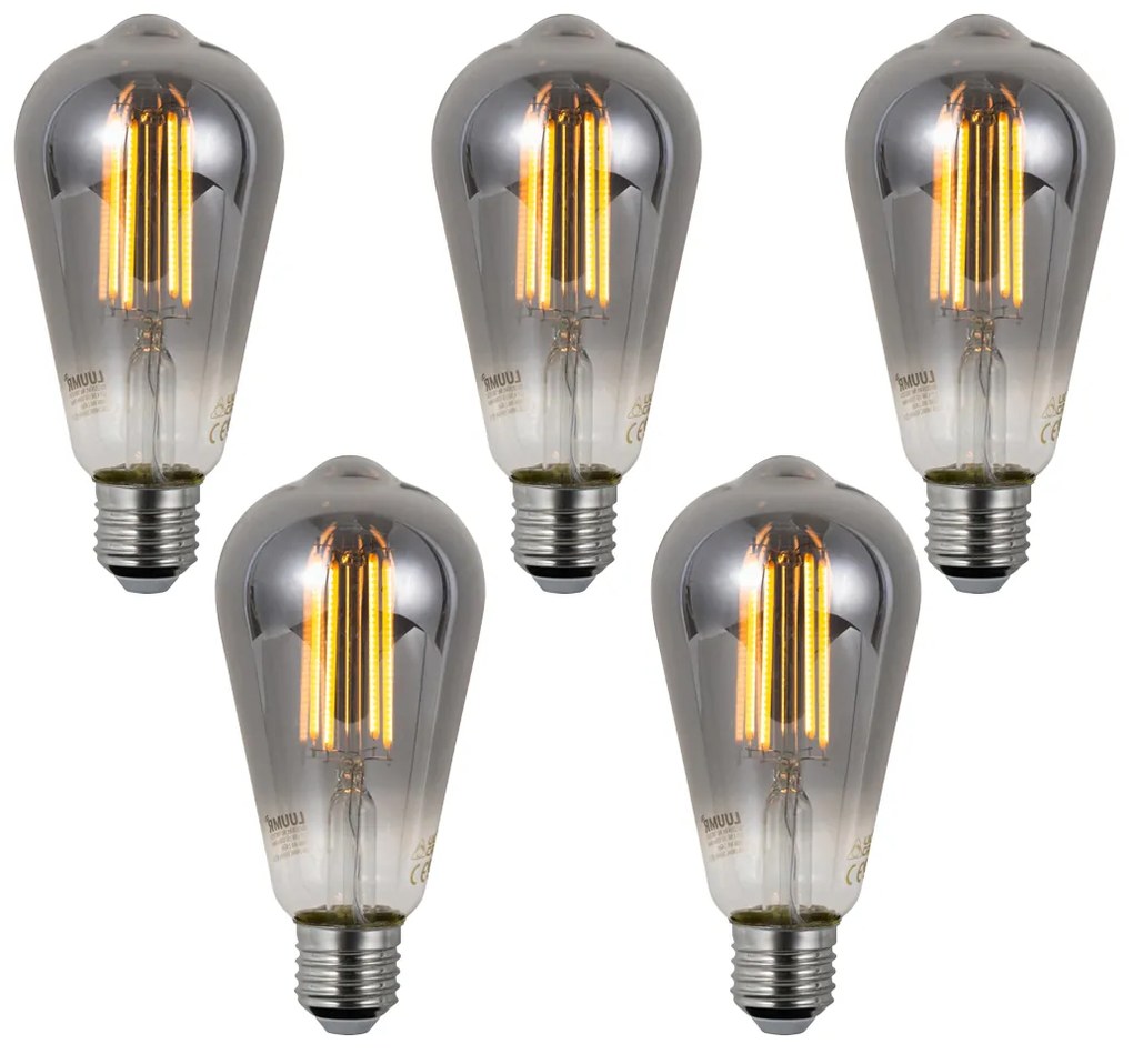 Set di 5 Lampadine LED dimmerabili intelligenti E27 ST64 Fumè 4,9W 150lm 1800K