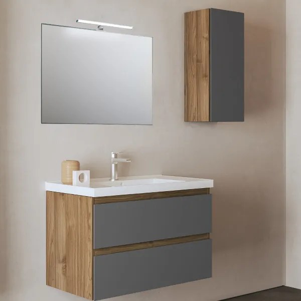 Mobile bagno sospeso base 2 cassetti 62 cm con lavabo GRACE4 Noce/Grafite Opaco