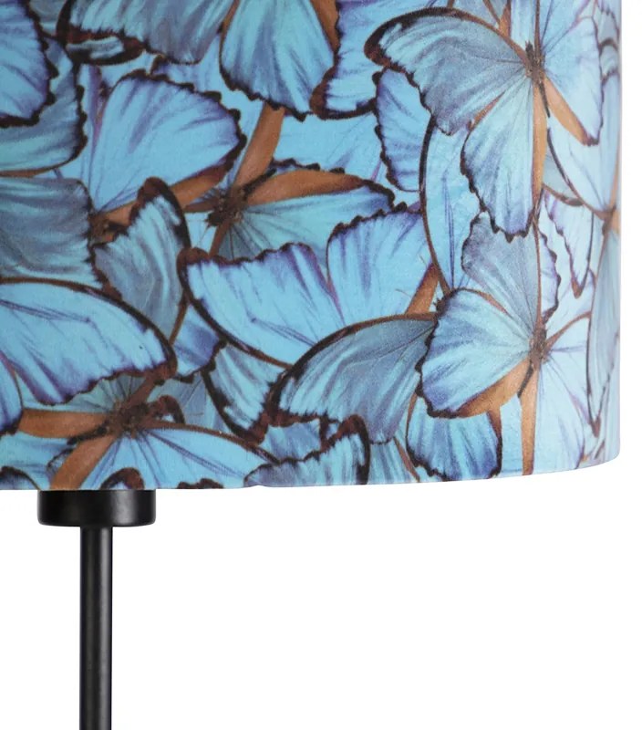 Lampada da terra nera con paralume in velluto a farfalla 35 cm - Parte
