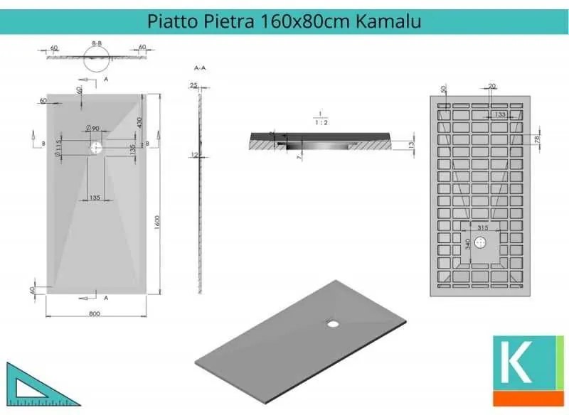 Kamalu - piatto doccia effetto pietra 160x80 cm colore bianco