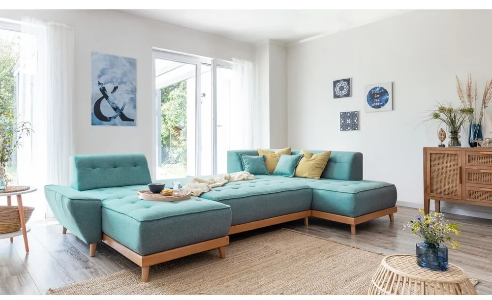 Divano letto angolare turchese (angolo destro/"U") Dazzling Daisy - Miuform