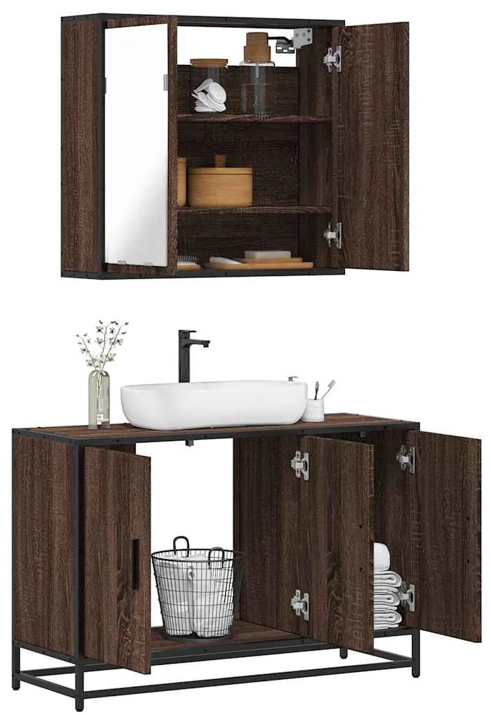 Set Mobili Da Bagno 2 Pz Rovere Marrone İn Legno Multistrato /