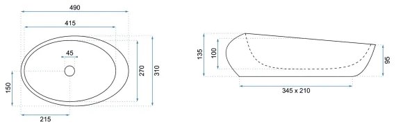 REA-U6650 - Lavabo da appoggio ROXY 31x49 cm ceramica/grigio/effetto marmo