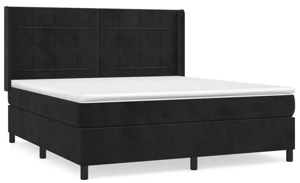 Giroletto a molle con materasso nero 180x200 cm in velluto