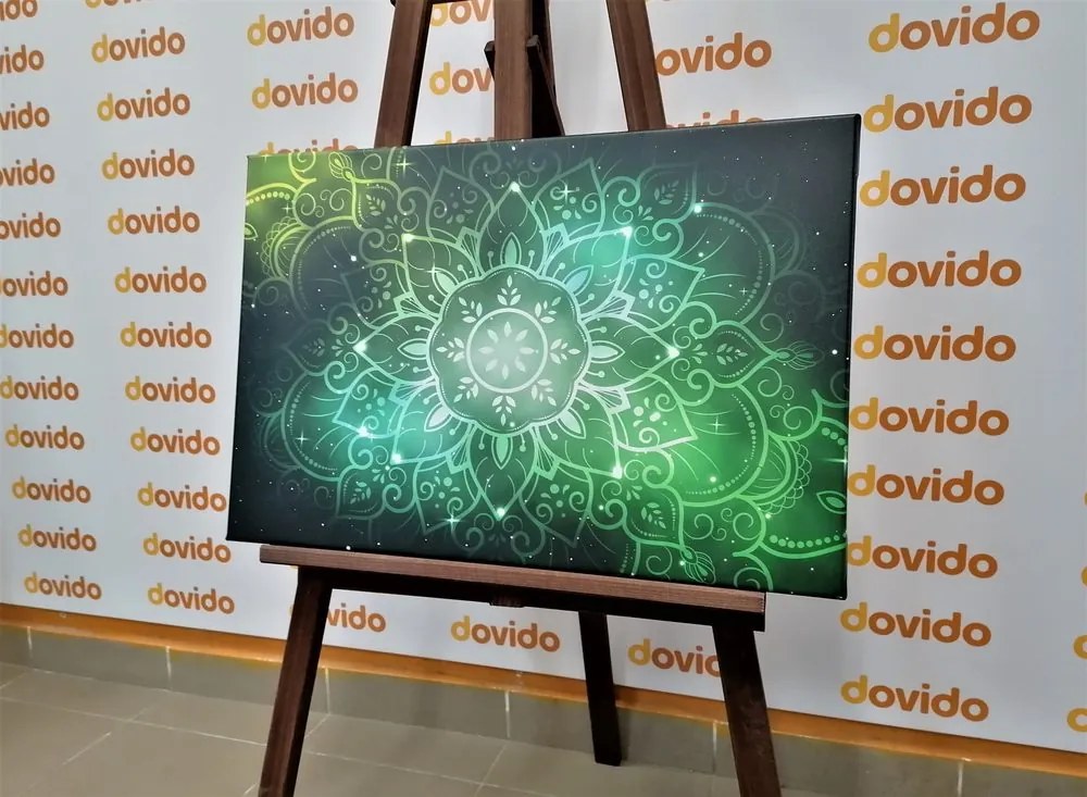 Quadro su tela – Mandala con sfondo galattico in sfumature di verde