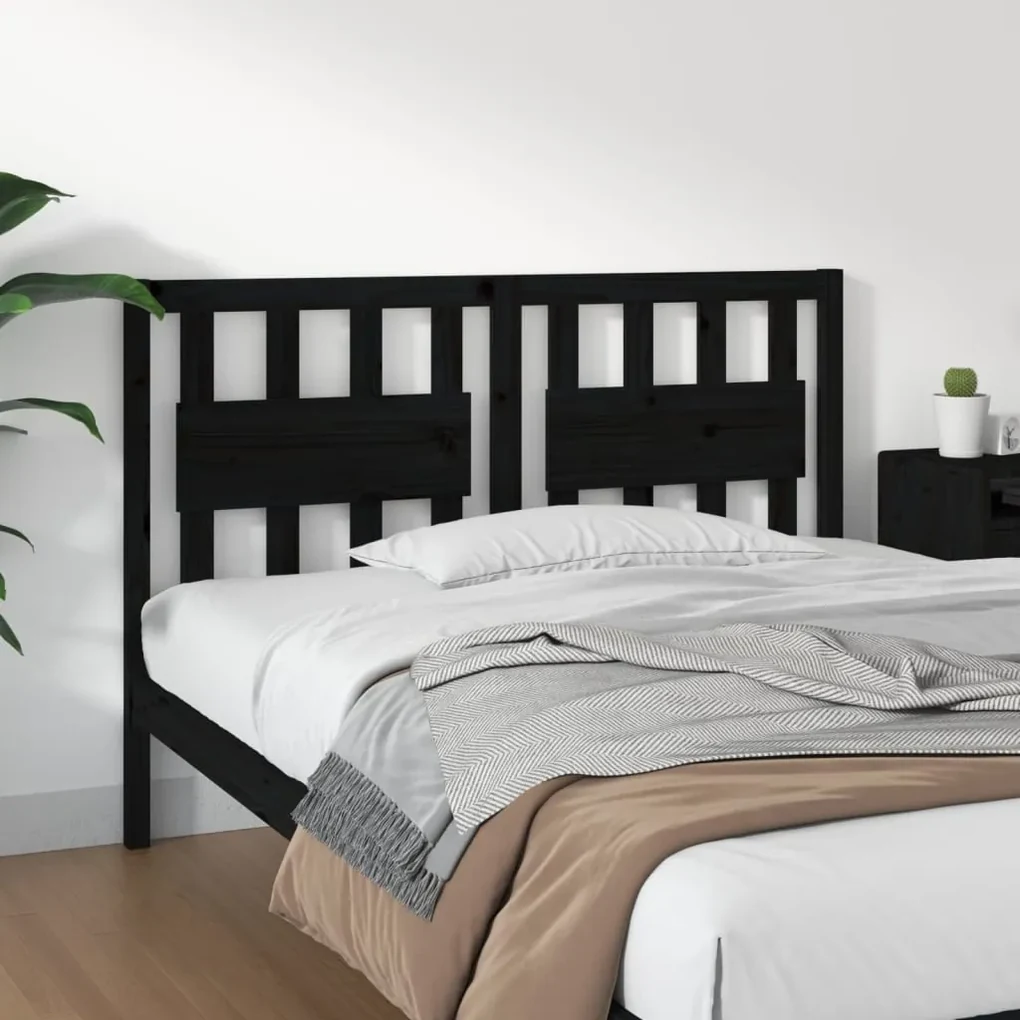 Testiera per letto nera 125,5x4x100cm in legno massello di pino