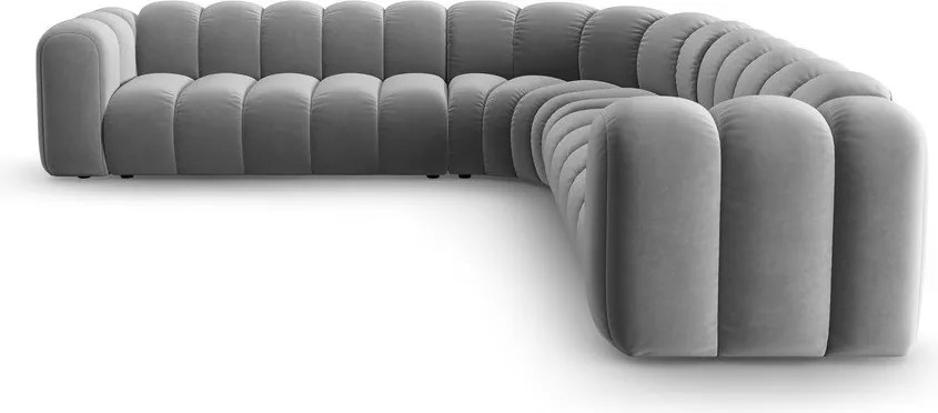 Divano angolare componibile grigio chiaro con rivestimento in velluto Lupine – Micadoni