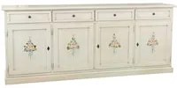 Credenza 4 porte legno shabby bianco anticato decori 205x42x86 - Mobili 2G