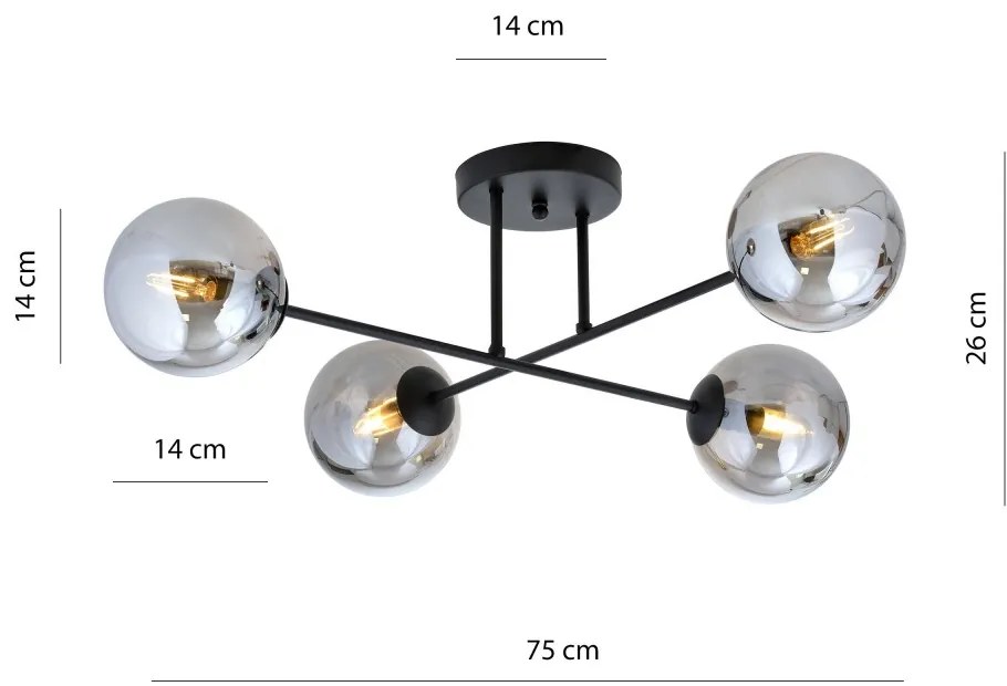 Lampadario da Soffitto in Acciaio ROMA 4 Nero 4xE14 Colore del corpo Grafite