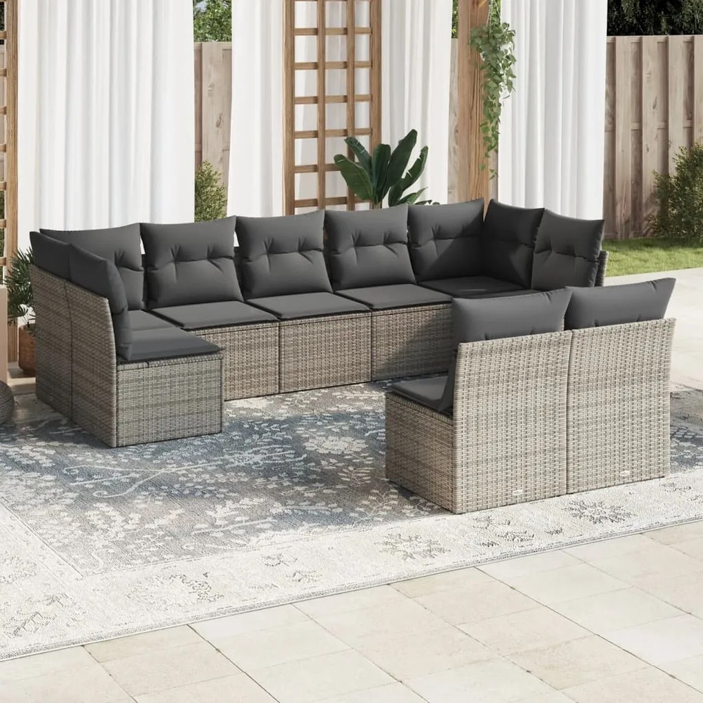 Set divano da giardino 9 pz con cuscini grigio in polyrattan