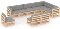 Set Divani da Giardino 10 pz con Cuscini Legno Massello di Pino cod mxl 44879