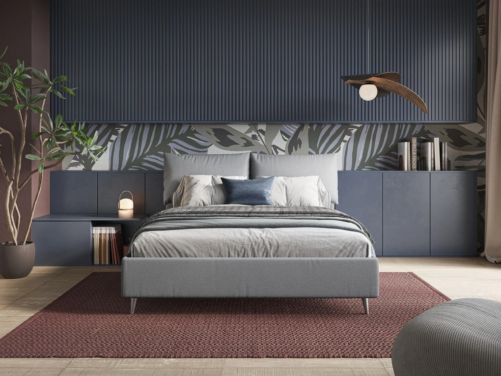 Elsa letto imbottito con vano contenitore in tessuto smacchiabile T05 grigio