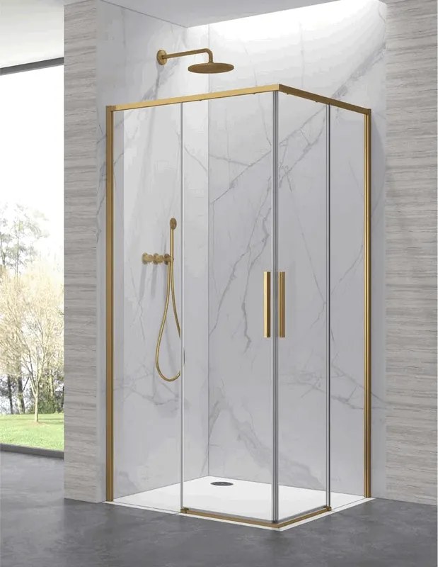 Kamalu - Cabina doccia 90x100cm angolare porte scorrevoli finitura oro| KLA1000R