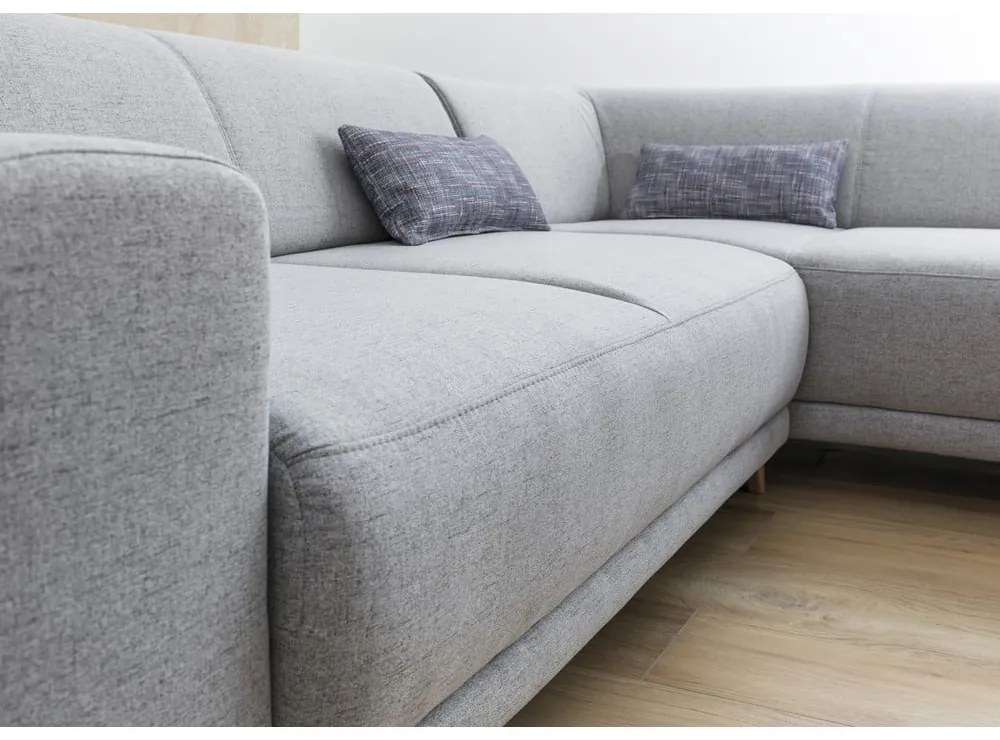 Divano angolare grigio chiaro allungabile e con contenitore (con penisola a destra/a L) Classy Sophie – Miuform