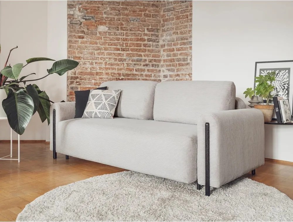 Divano grigio chiaro allungabile/con contenitore e rivestimento in velluto a coste 244 cm Arcadova – ELTAP