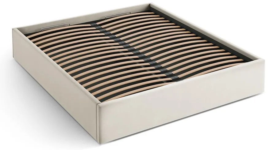 Letto matrimoniale imbottito beige con contenitore/senza testiera con rete inclusa 140x200 cm Susan – Micadoni