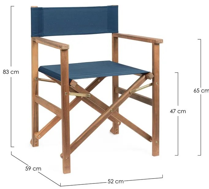 Set di 6 sedie regista NOEMI in legno di acacia e poliestere blu, pieghevoli