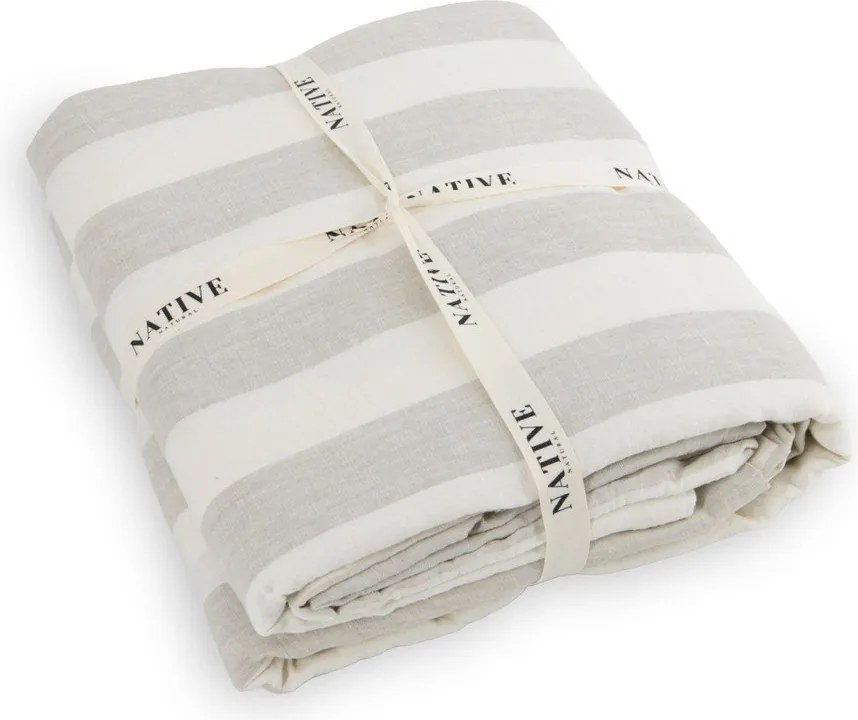 Set copripiumino e federa grigio chiaro/color crema in lino per letto matrimoniale 200x200 cm Natural Stripes – Native Natural