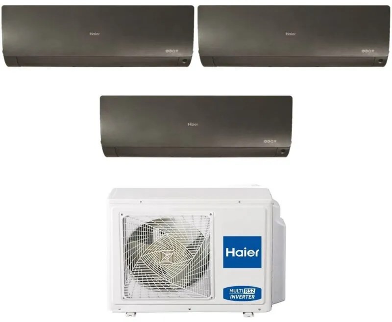 Climatizzatore Condizionatore Haier Trial Split Inverter serie flexis plus black 7+9+18 con 3U70S2SR3FA R-32 Wi-Fi Integrato Colore Nero