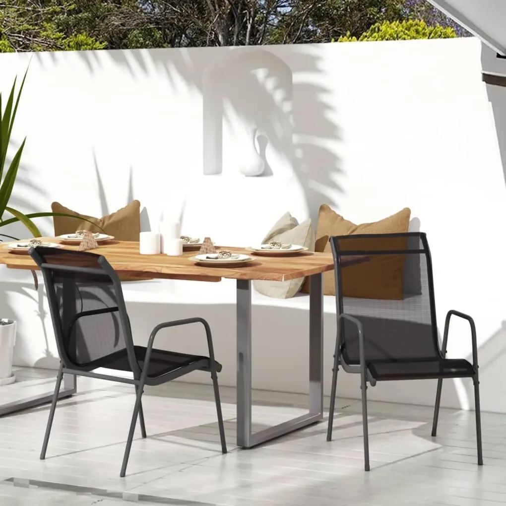 Sedie da giardino 2 pz in acciaio e textilene nere