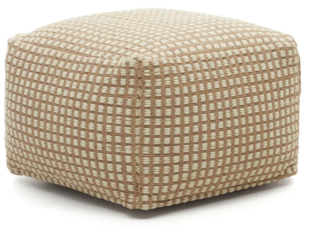 Kave Home - Pouf Iscle in iuta naturale e cotone bianco 60 x 60 cm
