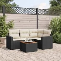 Set Divani da Giardino 5 pz con Cuscini in Polyrattan Nero 3224103