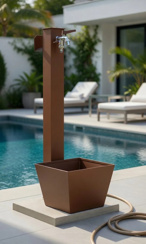 Fontana da Giardino con Rubinetto Base Vaschetta e Portagomma Belfer 42/QRRV Ruggine...