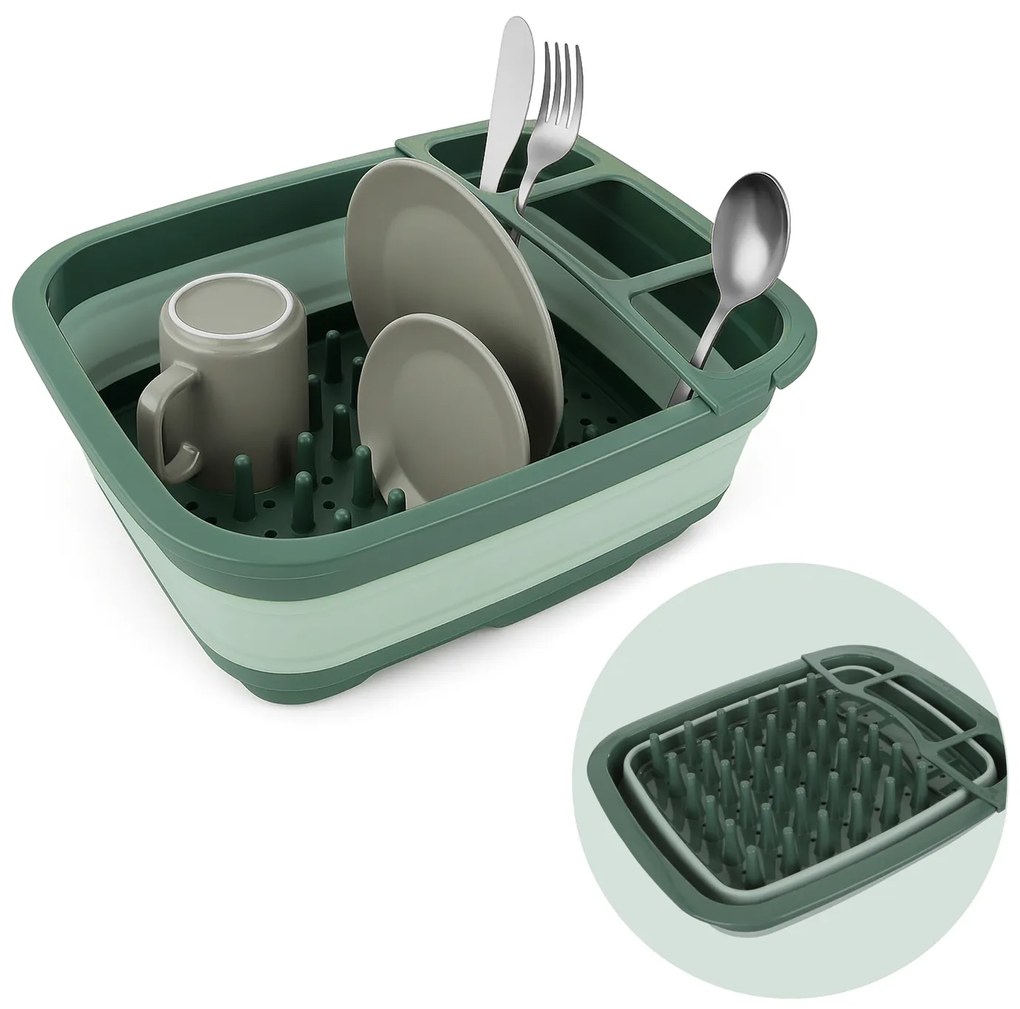 Scolapiatti pieghevole salvaspazio 31,5x14,7x37 cm verde