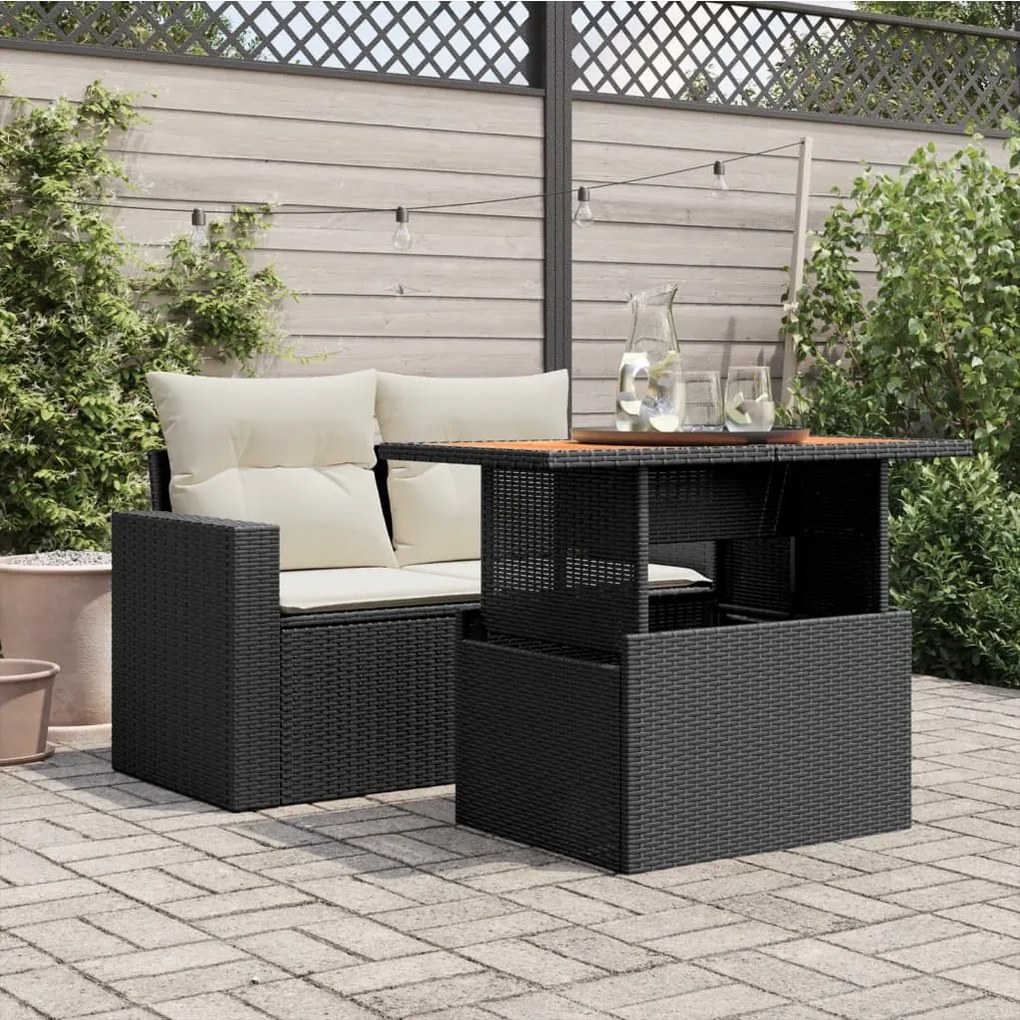 Tavolo da giardino nero 100x55x73 cm polyrattan e legno acacia