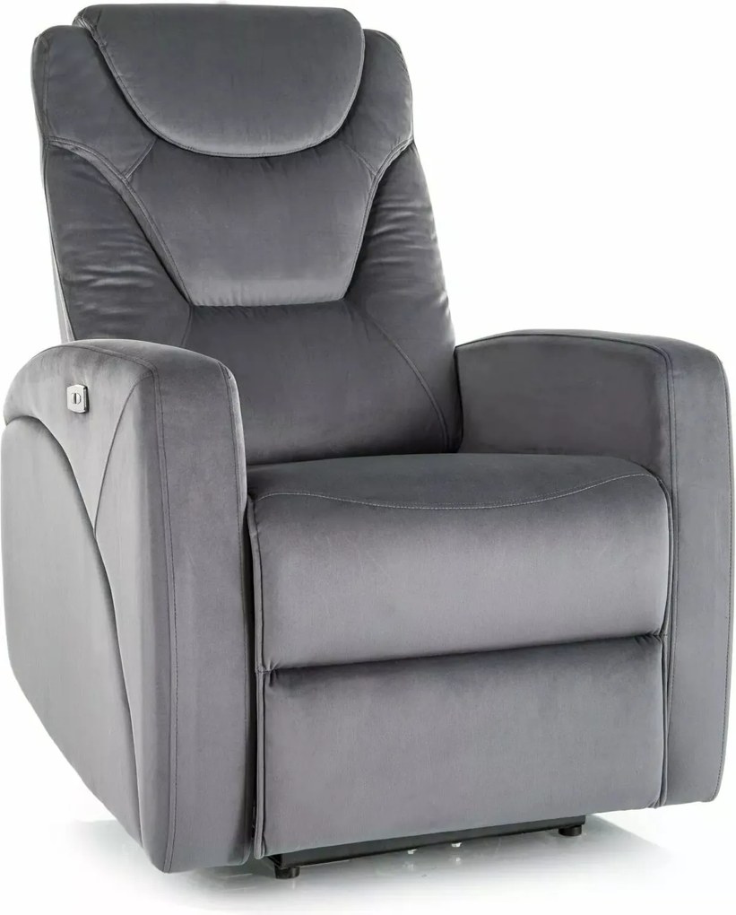 Poltrona reclinabile elettrica Kronos Velvet con USB in velluto grigio – 94x79x107 cm