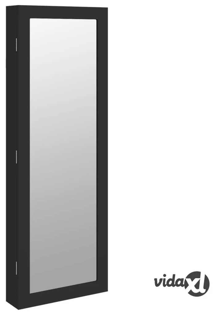 vidaXL Armadio Portagioie con Specchio a Muro Nero 37,5x10x106 cm