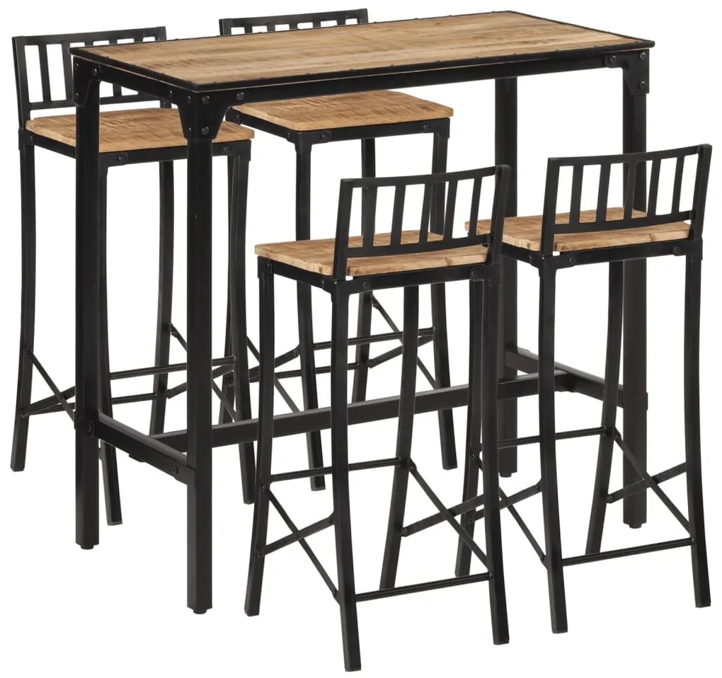 Set Bar 5pz Legno Massello Mango Grezzo E Metallo /