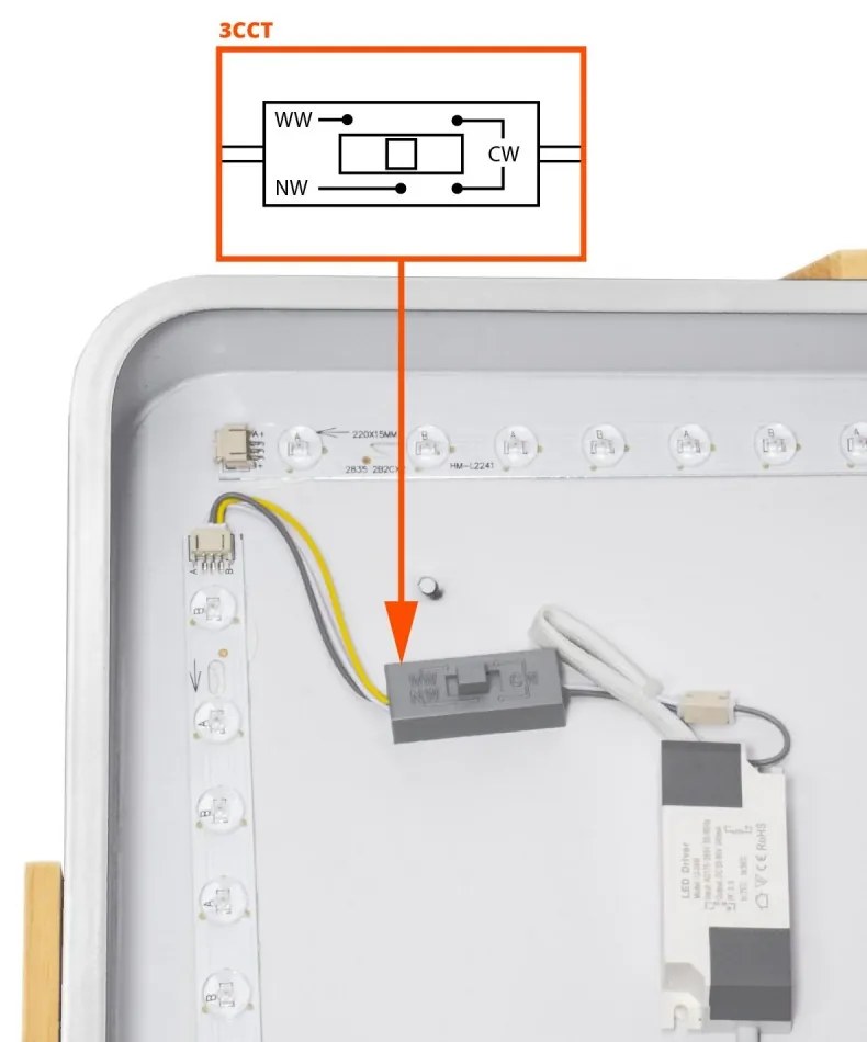 Plafoniera LED Quadrata 18W CCT, 30x30cm, Legno/Bianco Colore Bianco Variabile CCT