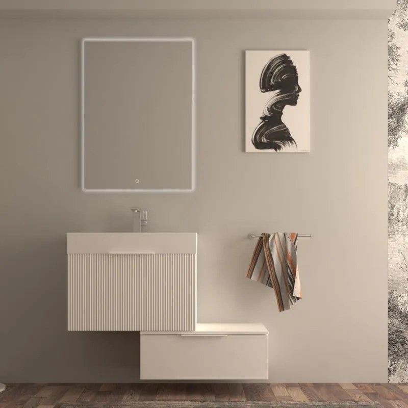 Mobile da bagno sospeso sotto lavabo Modula di BADEN HAUS L 70 x H 43 x P 44 cm bianco cannettato opaco, 3 cassetti