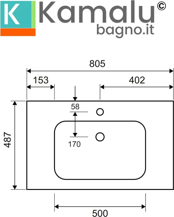 Mobile bagno sospeso 80cm effetto cannettato con lavabo incasso KDS-80L - KAMALU