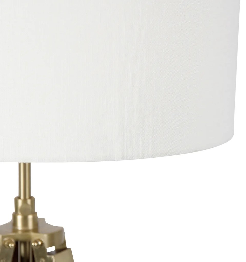 Lampada da terra vintage in ottone con paralume bianco 50 cm a treppiede - Cortin
