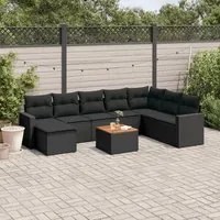 Set Divani da Giardino 9 pz con Cuscini Nero in Polyrattan 3224256