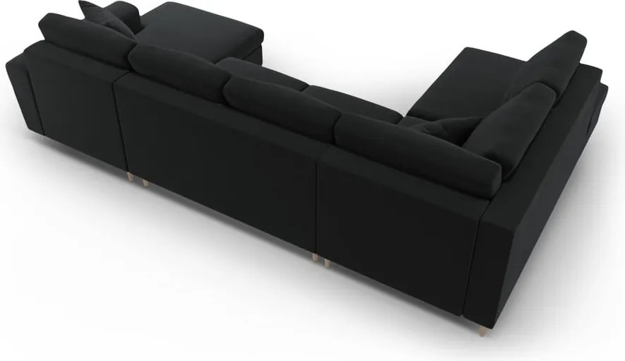 Divano angolare nero allungabile e con contenitore (con penisola a sinistra/a U) con rivestimento in velluto Kyoto – Cosmopolitan Design