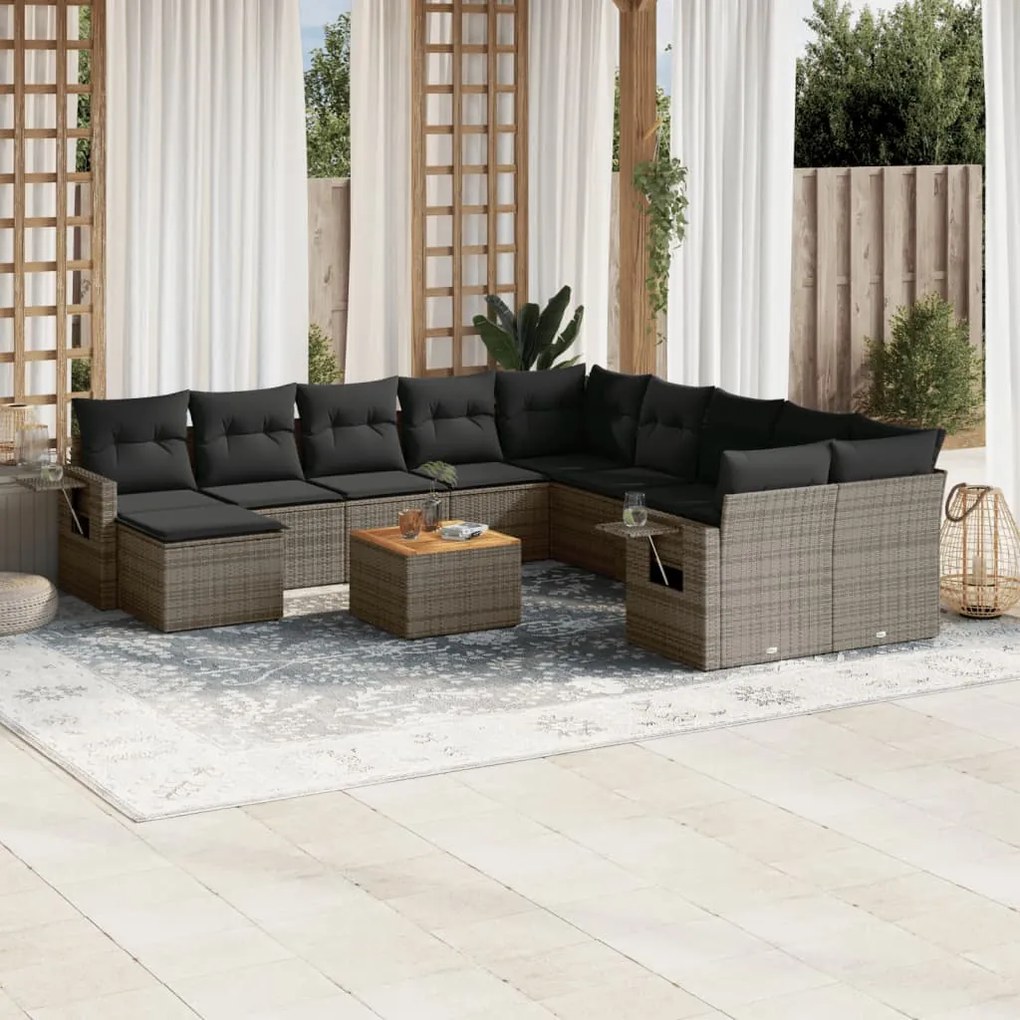 Set divani da giardino 12 pz con cuscini grigio in polyrattan