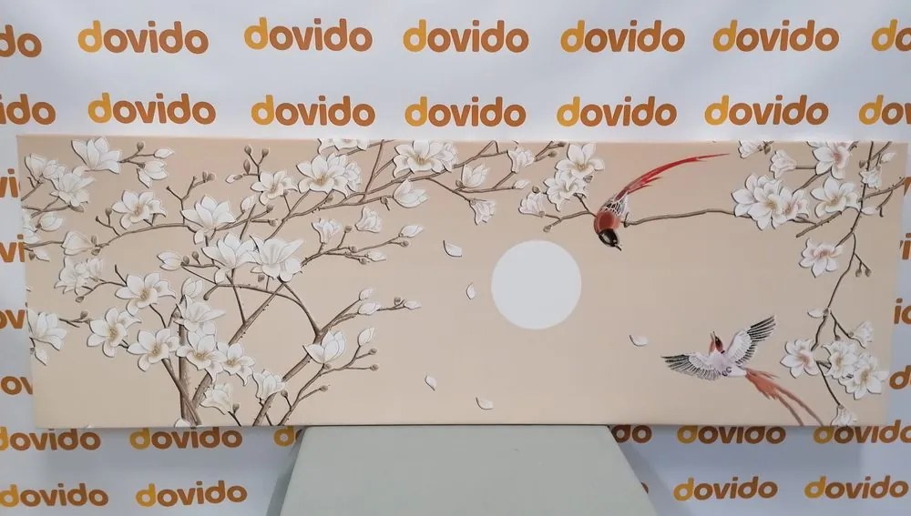 Quadro su tela – Uccellini sul ramo dell'albero