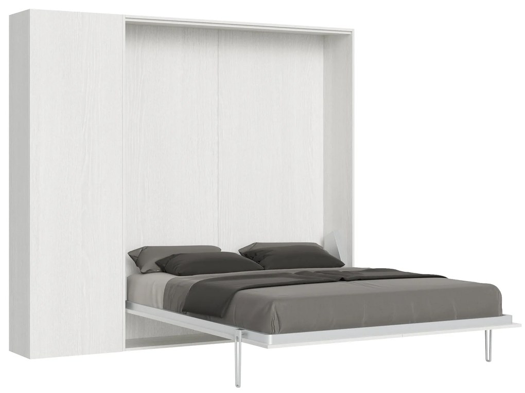 Letto matrimoniale a scomparsa 160 verticale Kentaro con colonna e pensili, Bianco Frassino / Colonna