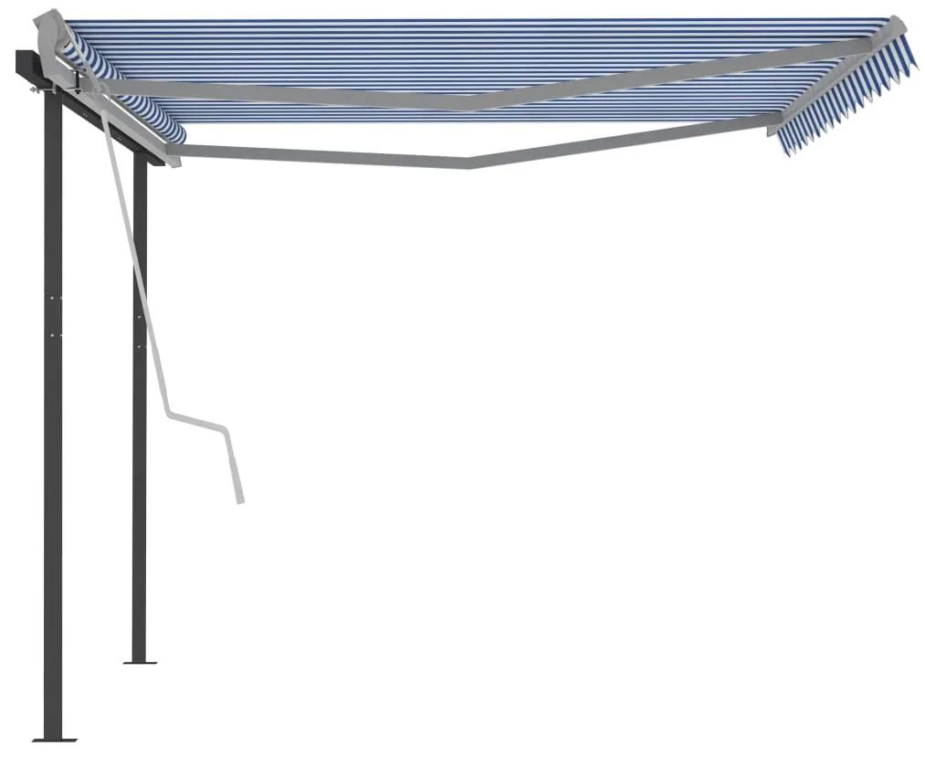 Tenda da Sole Retrattile Automatica con Pali 4x3 m Blu e Bianca