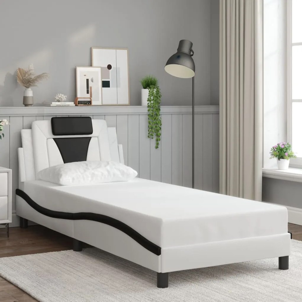 Giroletto Con Testiera Bianco E Nero 90x200 Cm İn Similpelle /