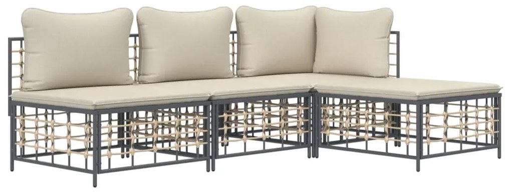 Set divani da giardino 4 pz con cuscini antracite in polyrattan