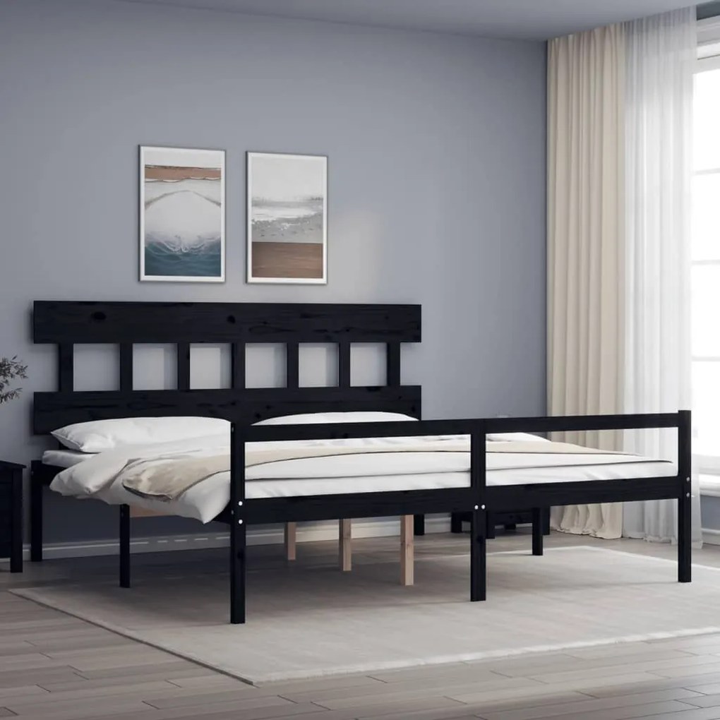 Letto per Anziani con Testiera Nero 200x200 cm Legno Massello