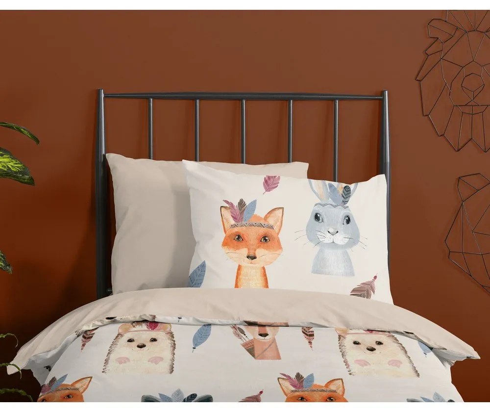 Set copripiumino e federa da bambini marrone/beige in cotone per letto singolo 140x200 cm Rave – Good Morning