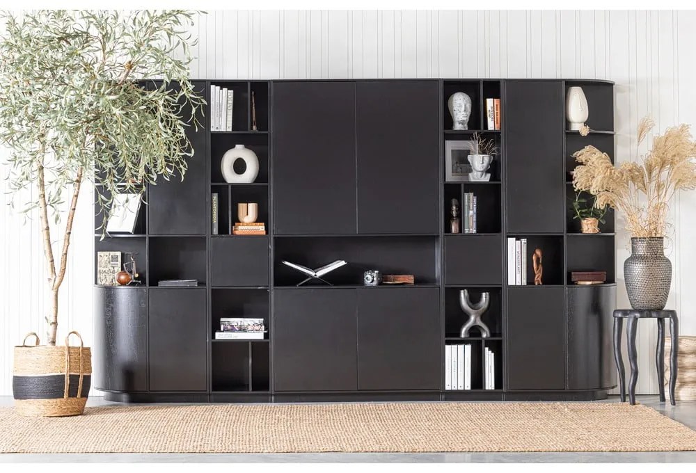 Libreria modulare nera in legno di pino 78x210 cm Finca - WOOOD